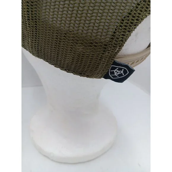 Ariat Flag Patch Baseball Hat Cap Green Camo Mesh Back Snap Back Cork Patch - Picture 6 of 8